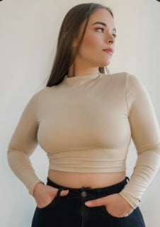 COMFORT LONG SLEEVE BASIC TOP - OATMEAL