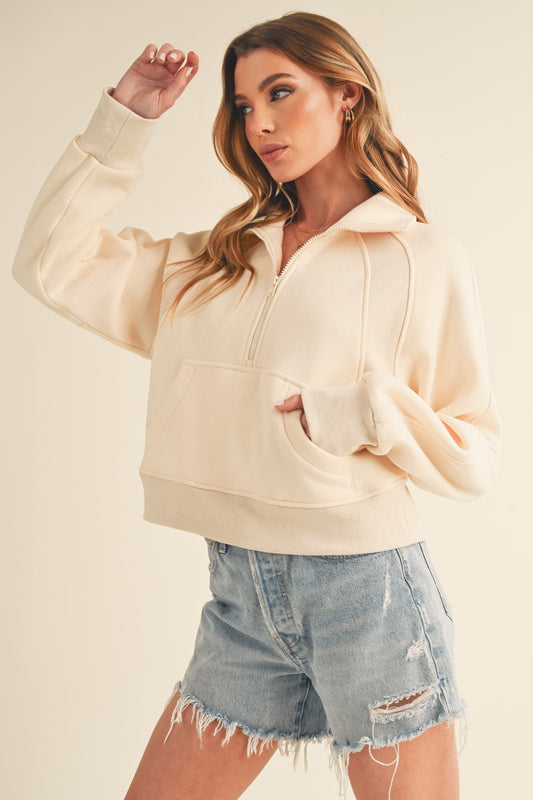 Half Zip Pullover - Cream
